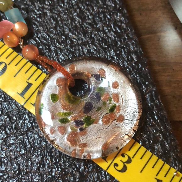 Orange & Green Beaded Necklace And Earrings With Glass Pendant - Picture 11 of 14